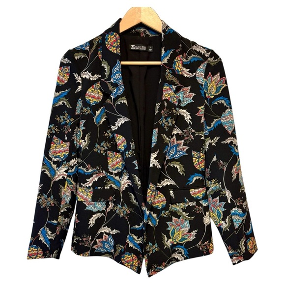 7th Avenue Women's Blackwith Bright Floral Tailored Open Jacket, size XS - Picture 5 of 10